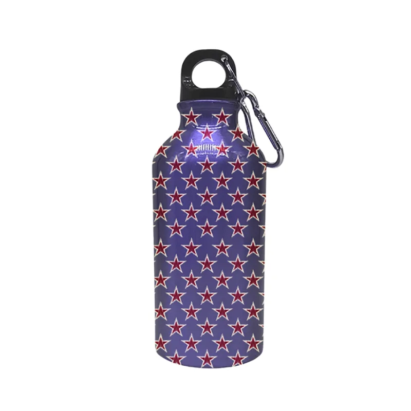 Sportflasche aus Edelstahl mit rotem und violettem Sternmuster